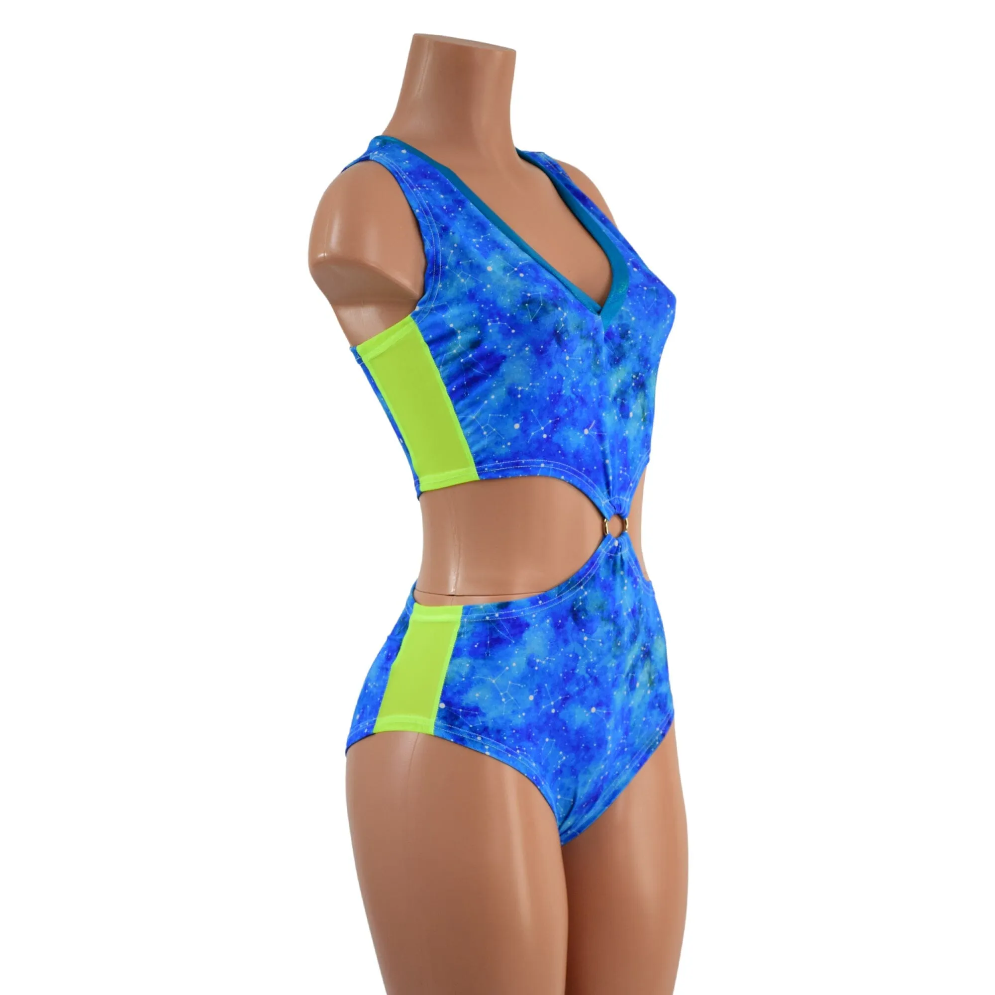 Racerback V Neck Romper with O-Rings and Siren Cut Leg