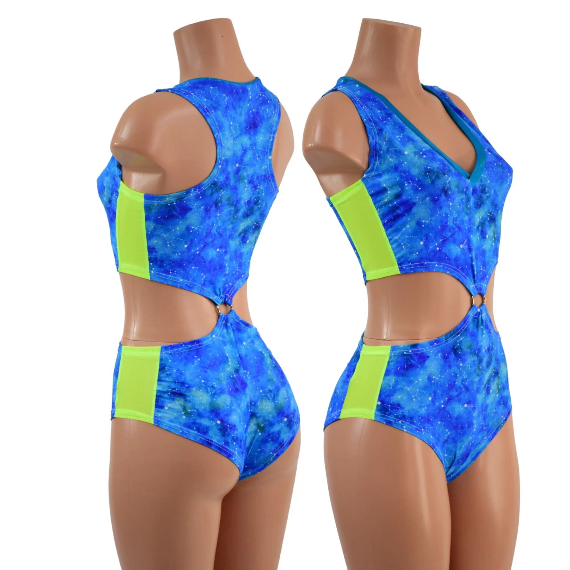 Racerback V Neck Romper with O-Rings and Siren Cut Leg
