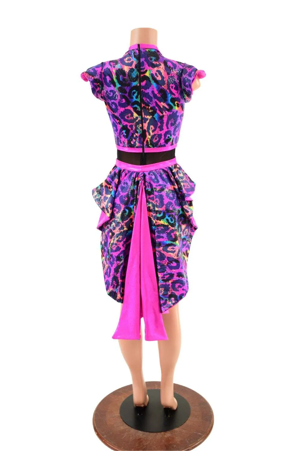 Rainbow Leopard Print Tuxedo Back Romper with V neckline