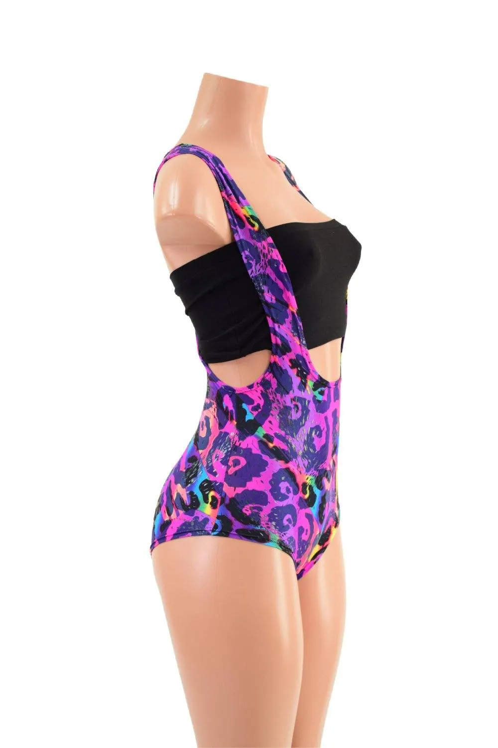 Rainbow Leopard Suspender Romper