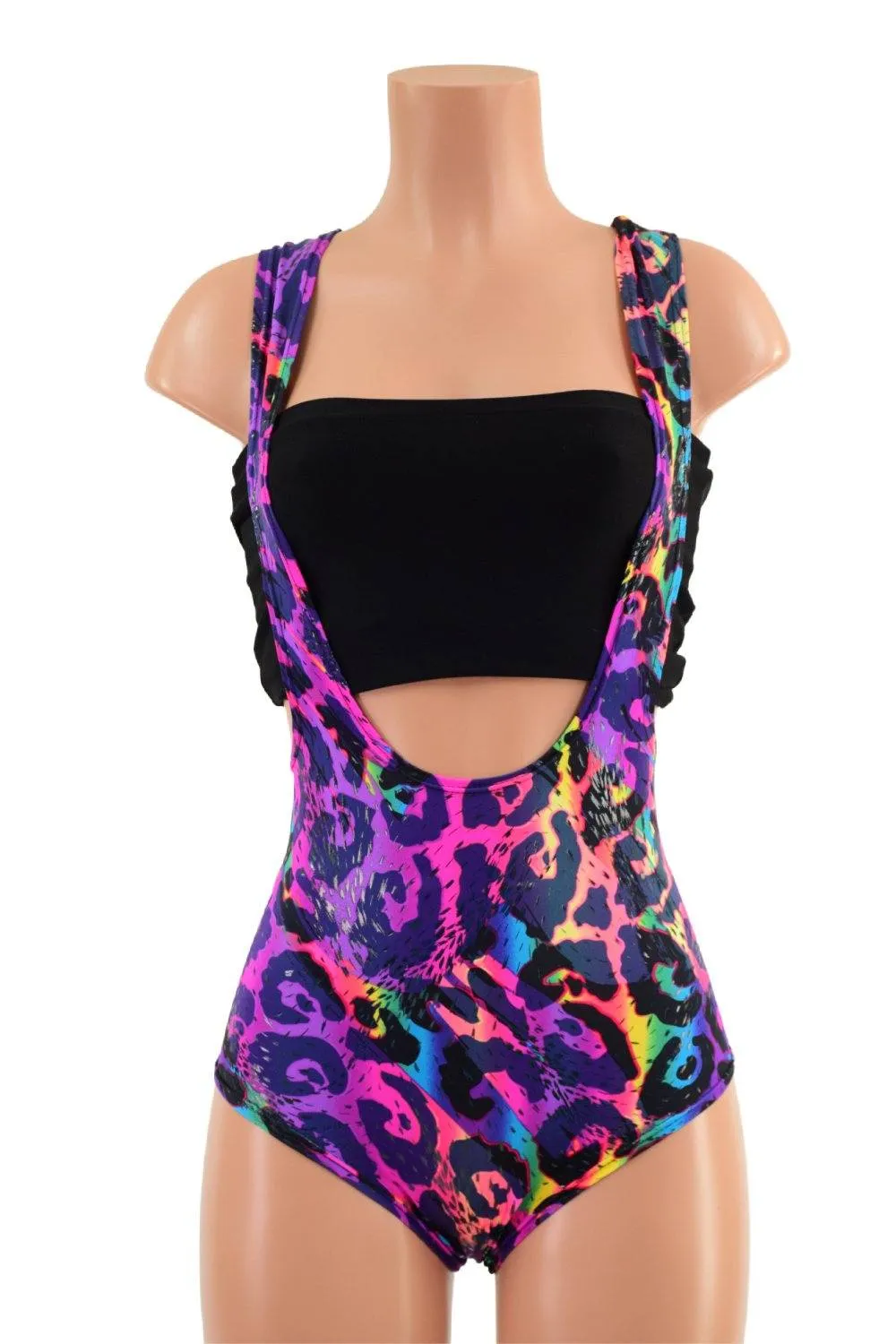 Rainbow Leopard Suspender Romper