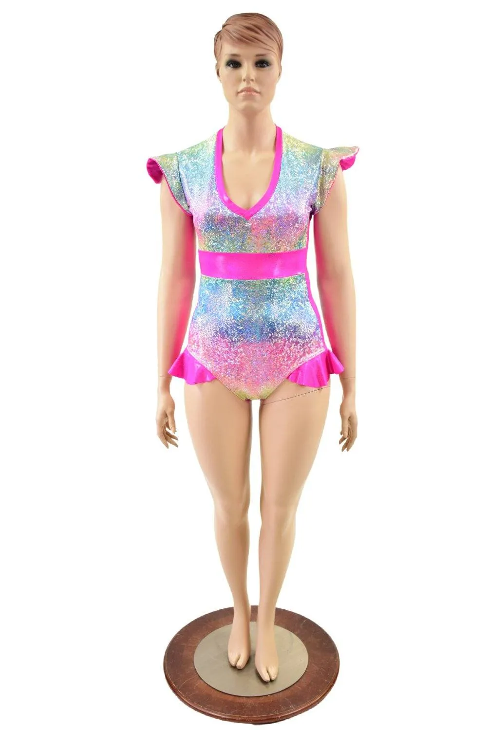 Rainbow Shattered Glass Flip Sleeve Paneled Romper