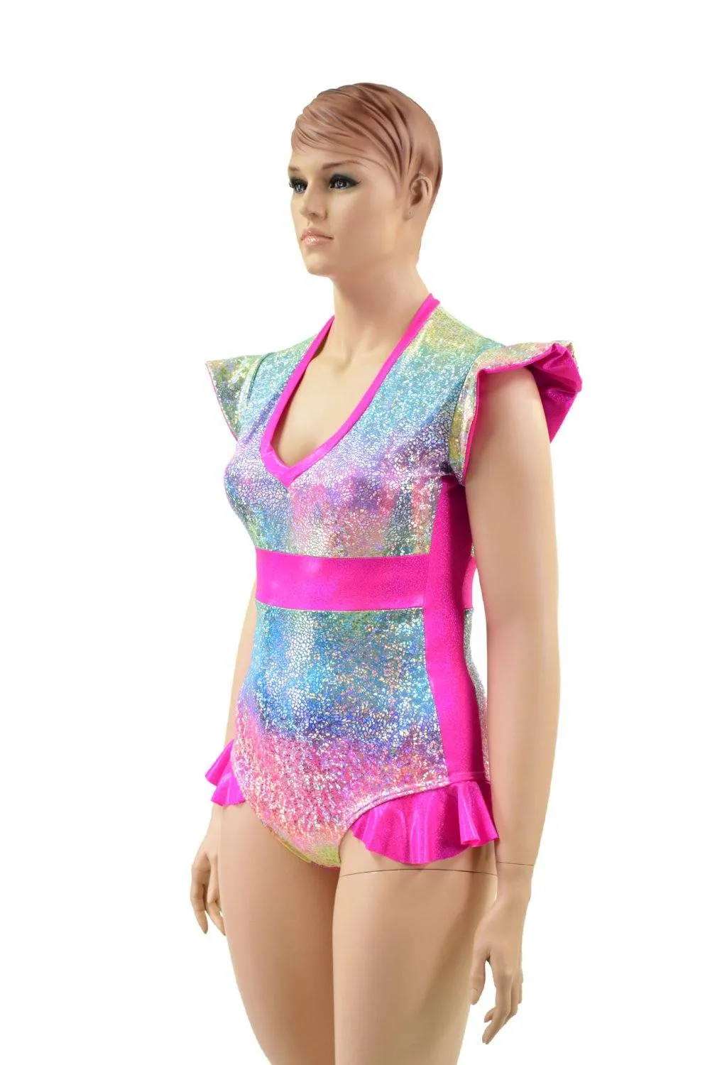 Rainbow Shattered Glass Flip Sleeve Paneled Romper