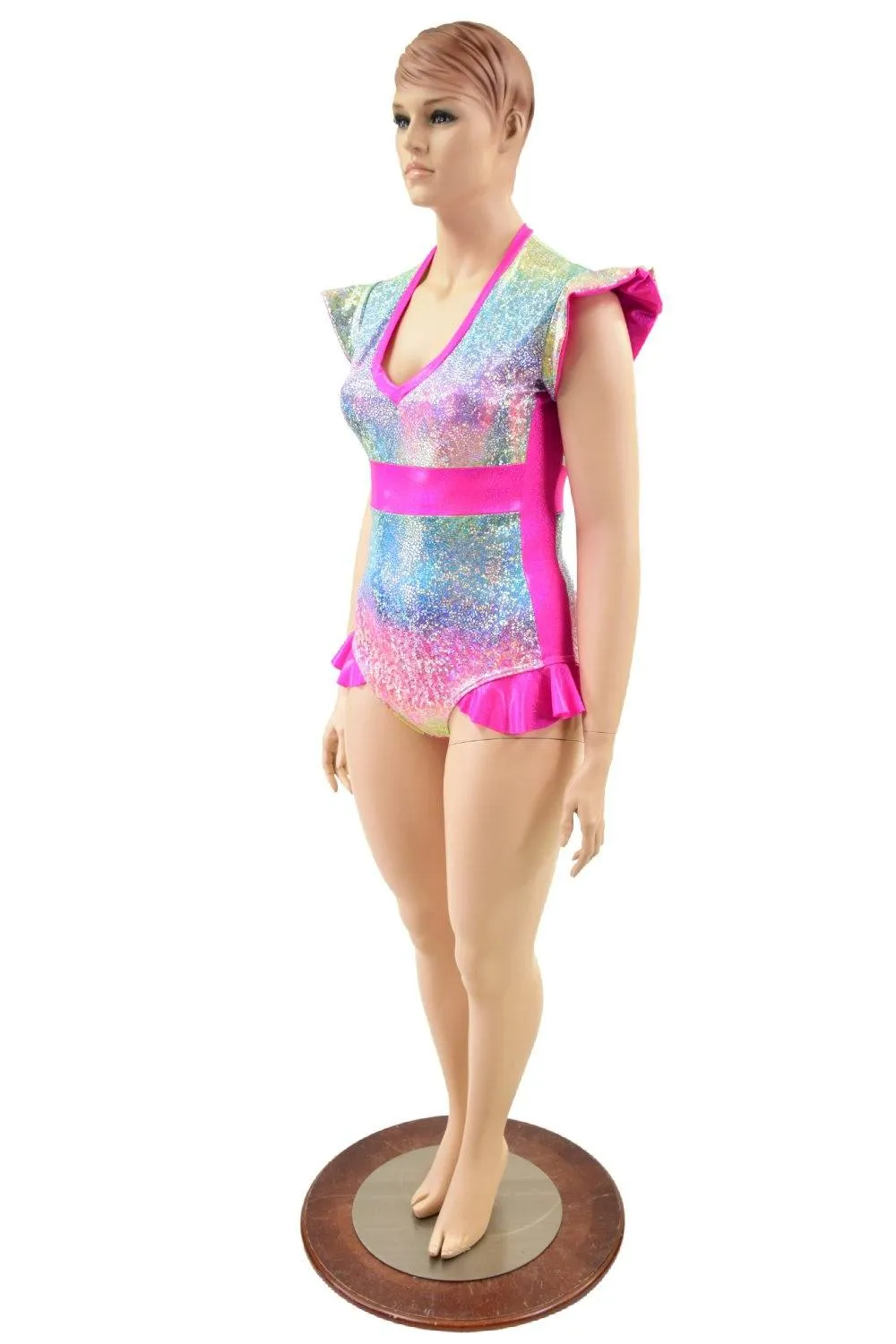 Rainbow Shattered Glass Flip Sleeve Paneled Romper