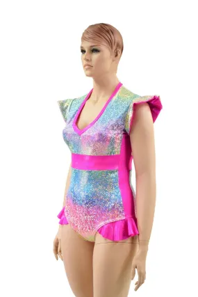 Rainbow Shattered Glass Flip Sleeve Paneled Romper