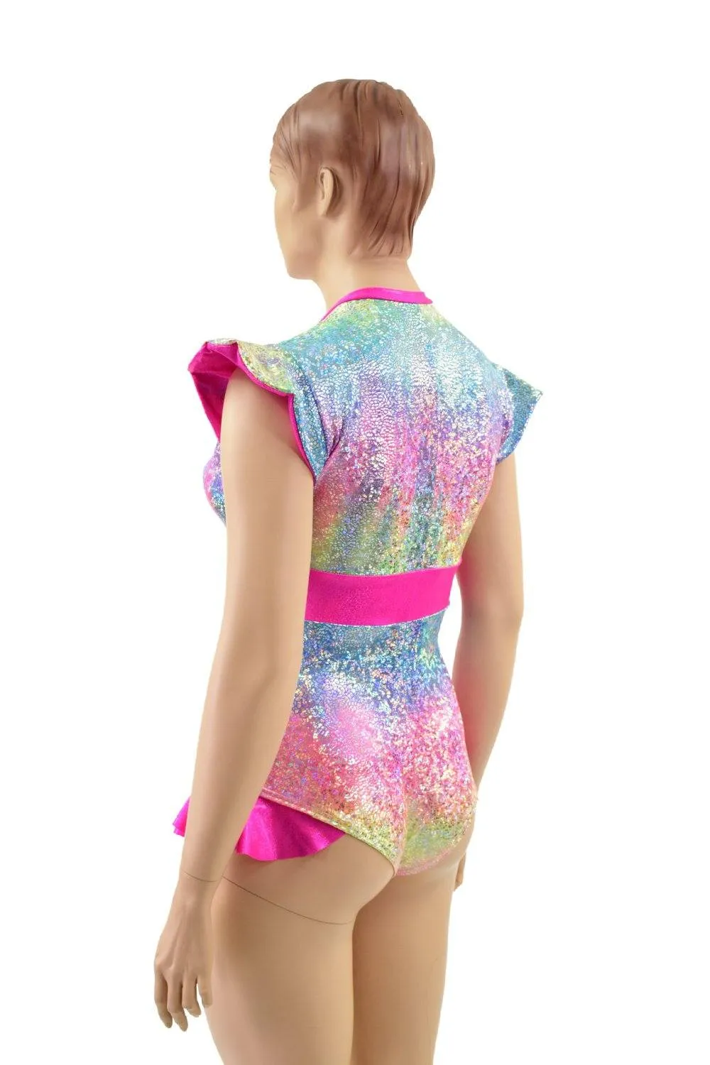 Rainbow Shattered Glass Flip Sleeve Paneled Romper