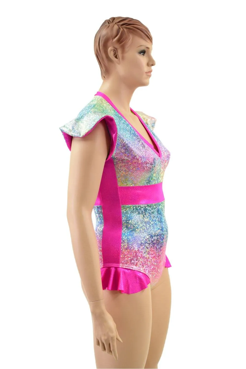 Rainbow Shattered Glass Flip Sleeve Paneled Romper