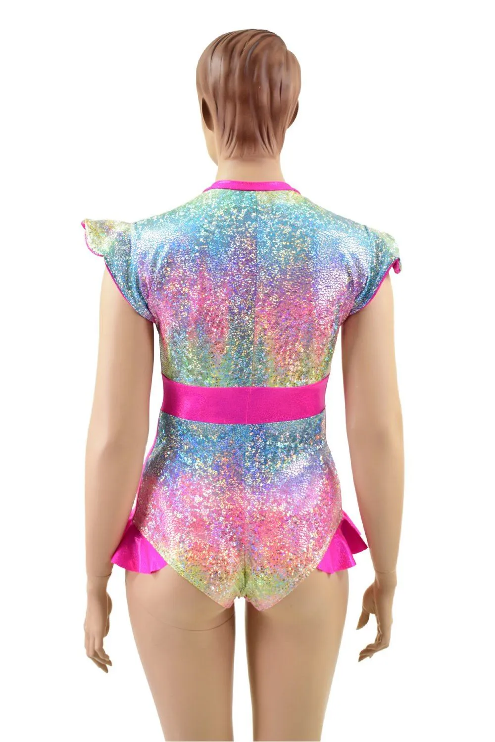 Rainbow Shattered Glass Flip Sleeve Paneled Romper