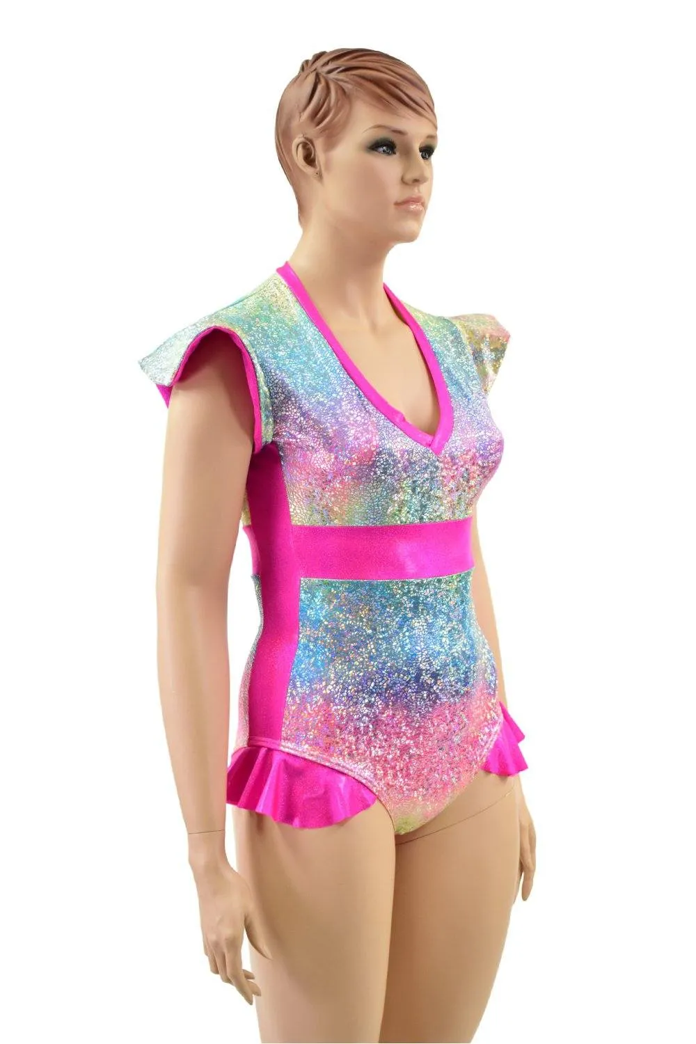 Rainbow Shattered Glass Flip Sleeve Paneled Romper