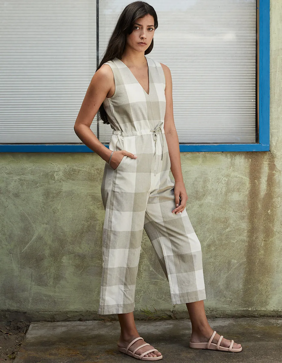 RAW SILK GINGHAM JUMPSUIT