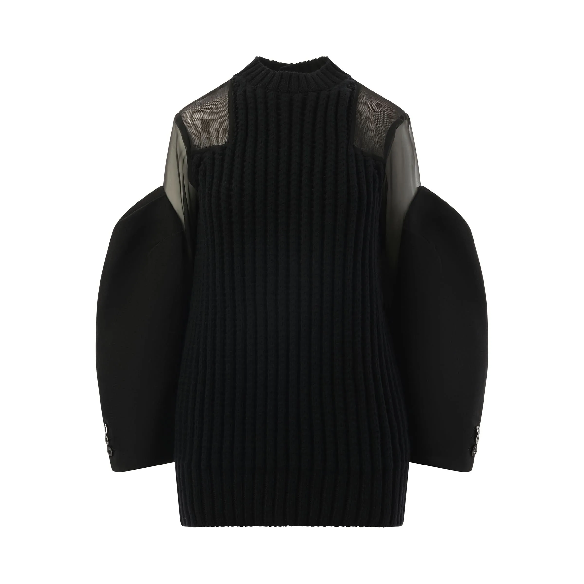 Silk Chiffon Mix Knit Dress in Black