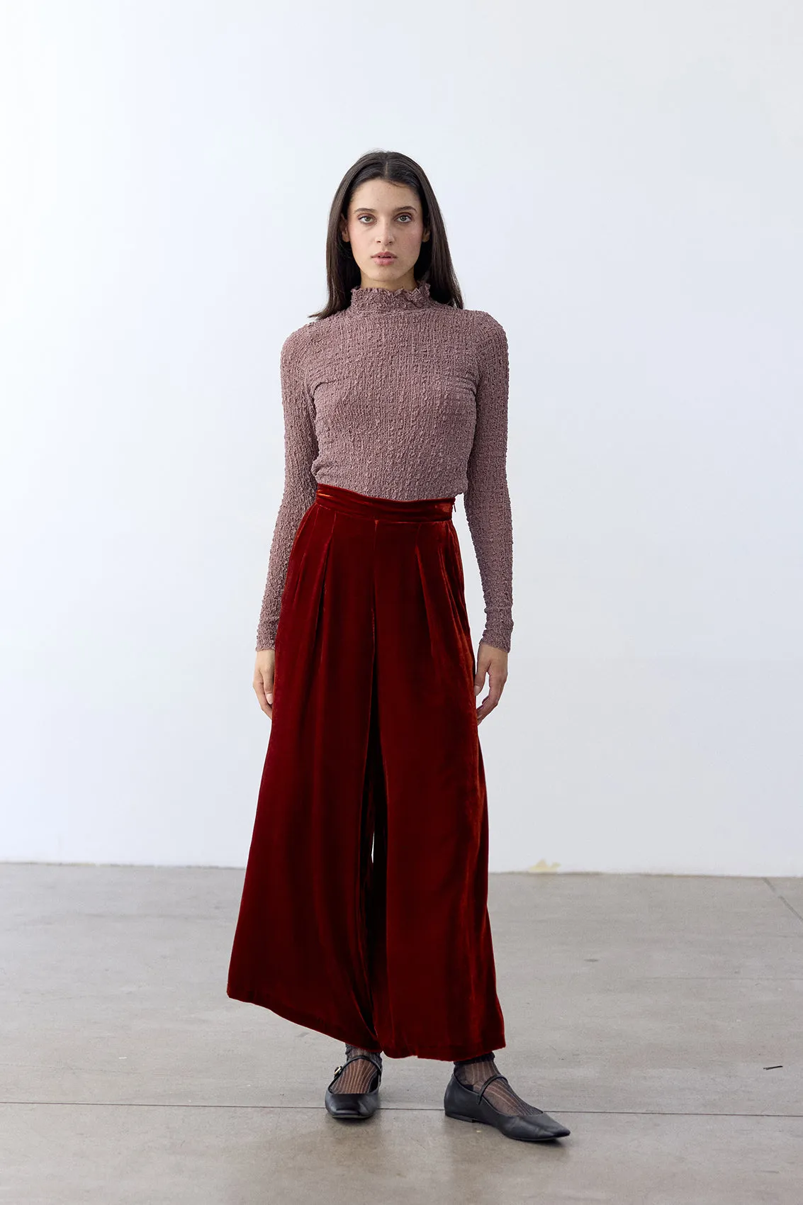 Silk Velvet Wide Leg Trousers - Paprika