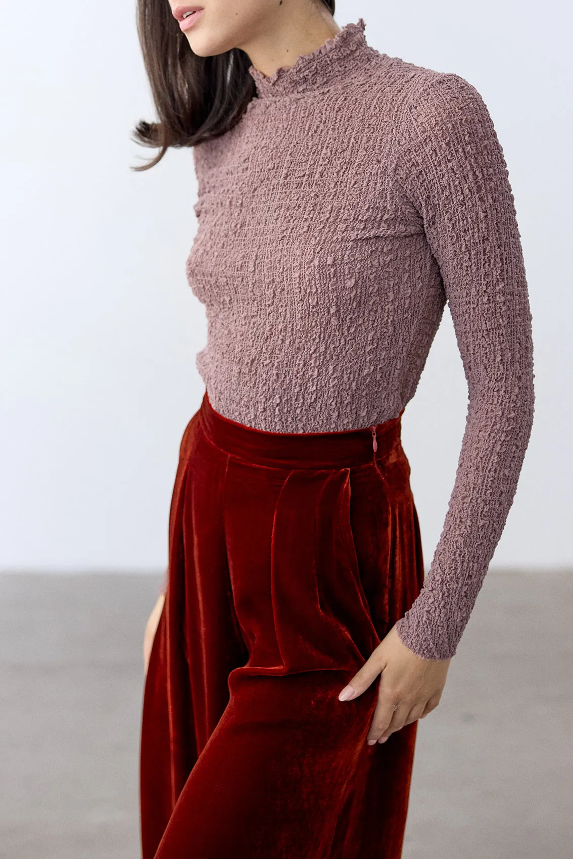 Silk Velvet Wide Leg Trousers - Paprika