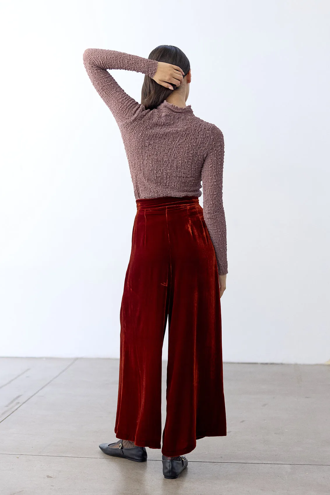 Silk Velvet Wide Leg Trousers - Paprika