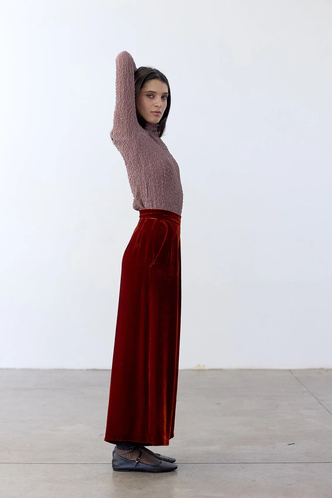 Silk Velvet Wide Leg Trousers - Paprika