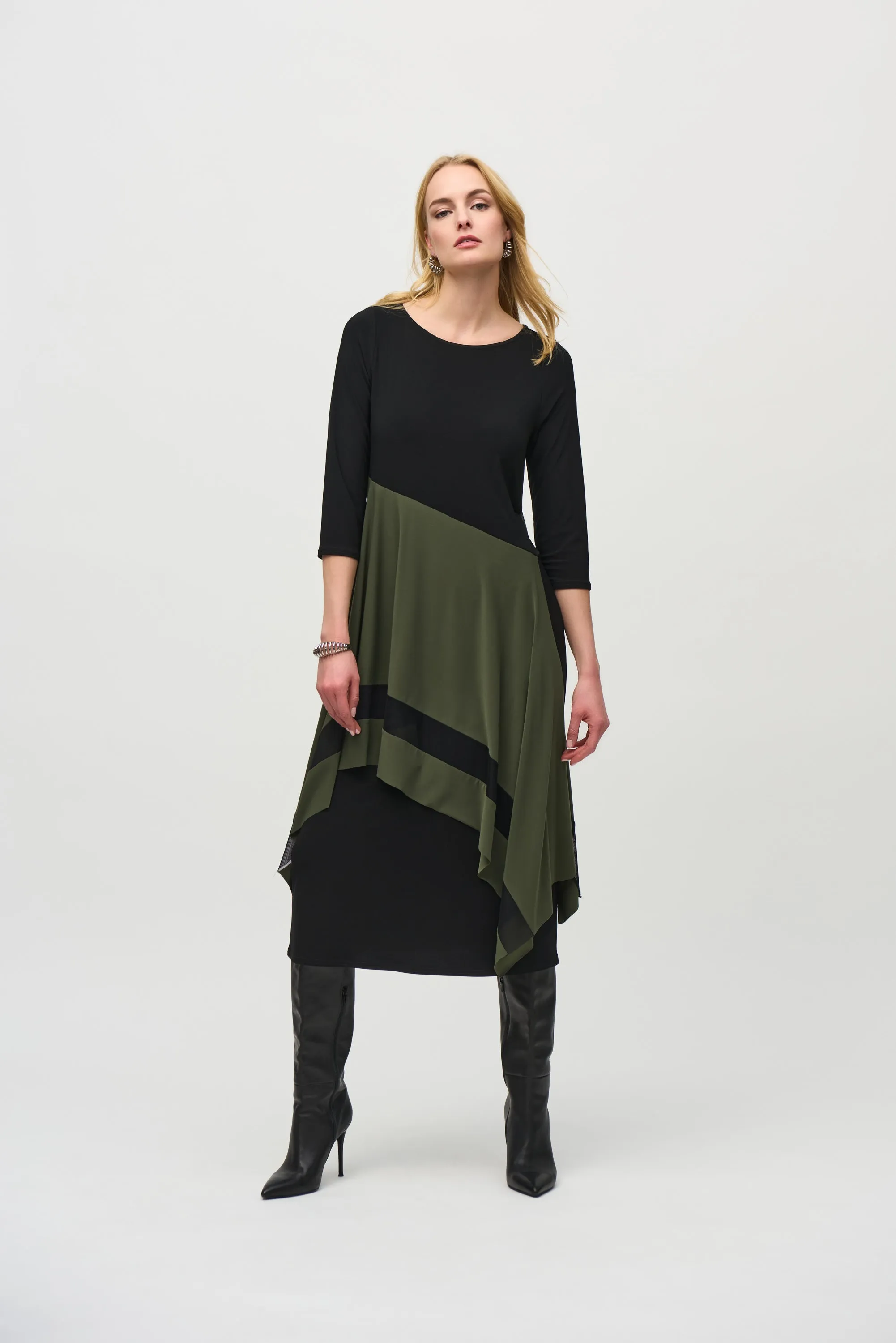 Silky Knit Colour Block Handkerchief Dress