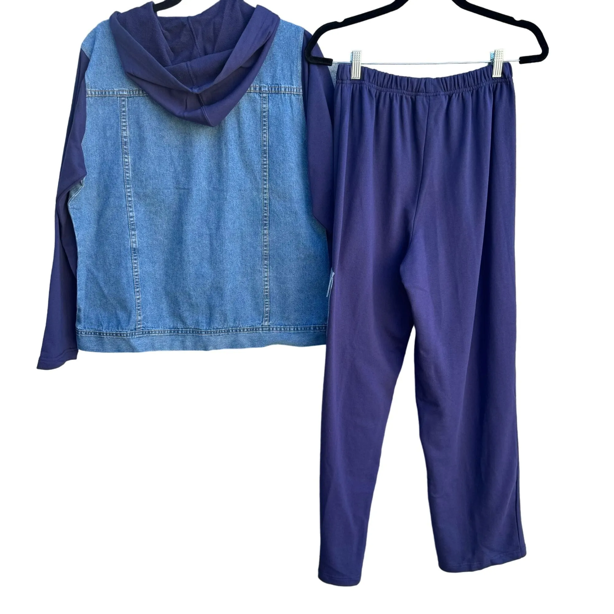 Sport Savvy Womens Denim Jacket Embroidered Top & Pants 3 Piece Set - New Medium
