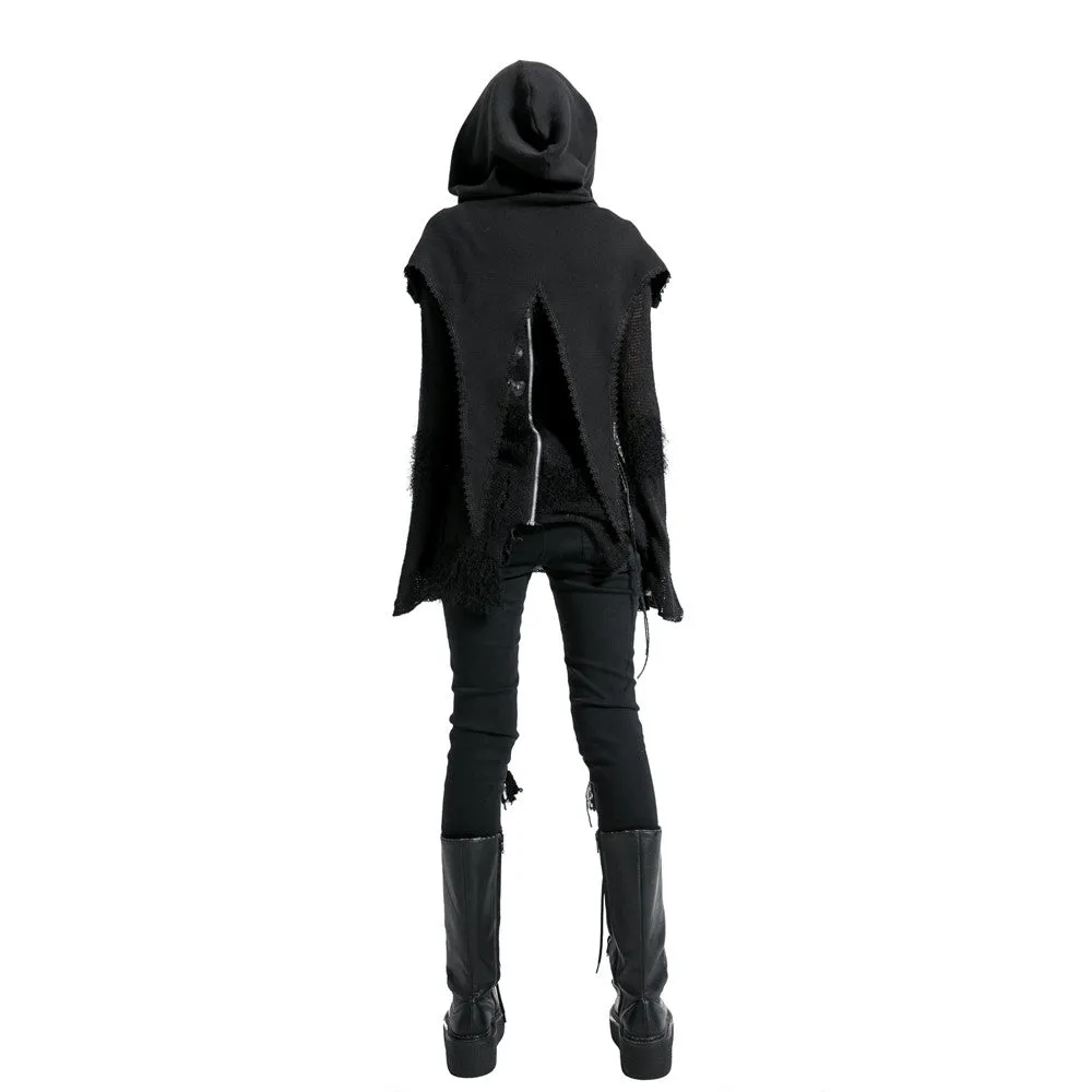 Street Punk / Gothic Black Scarf with Hood - wrap Knit