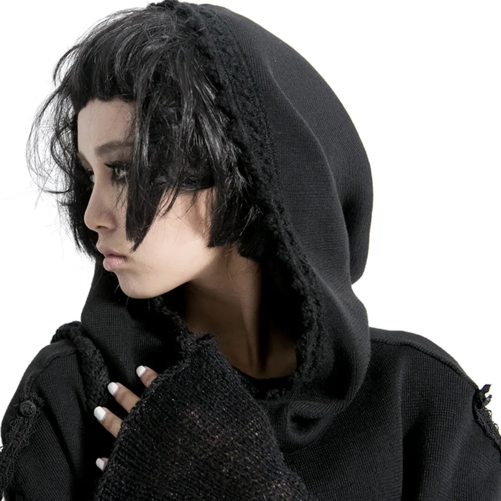 Street Punk / Gothic Black Scarf with Hood - wrap Knit