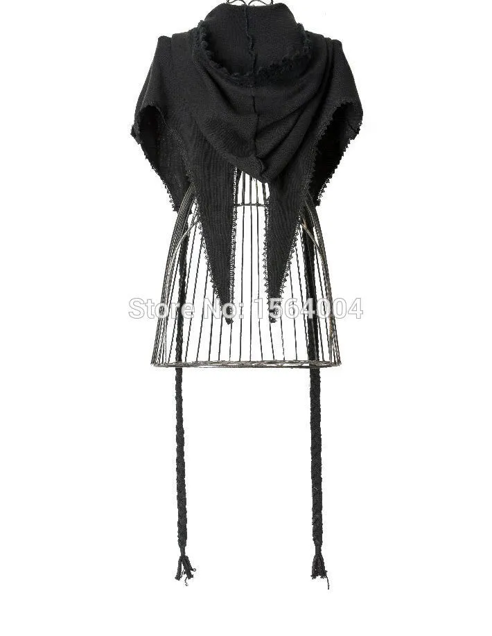 Street Punk / Gothic Black Scarf with Hood - wrap Knit
