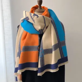 Turquoise and Orange Reversible Wrap - Horse Prance