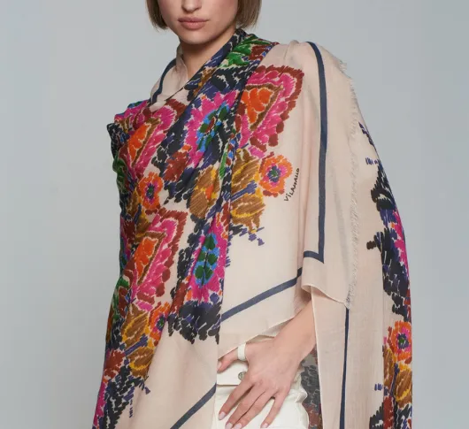 Vilagallo - Suzany Whimsical Flowers Scarf in Navy and Pink