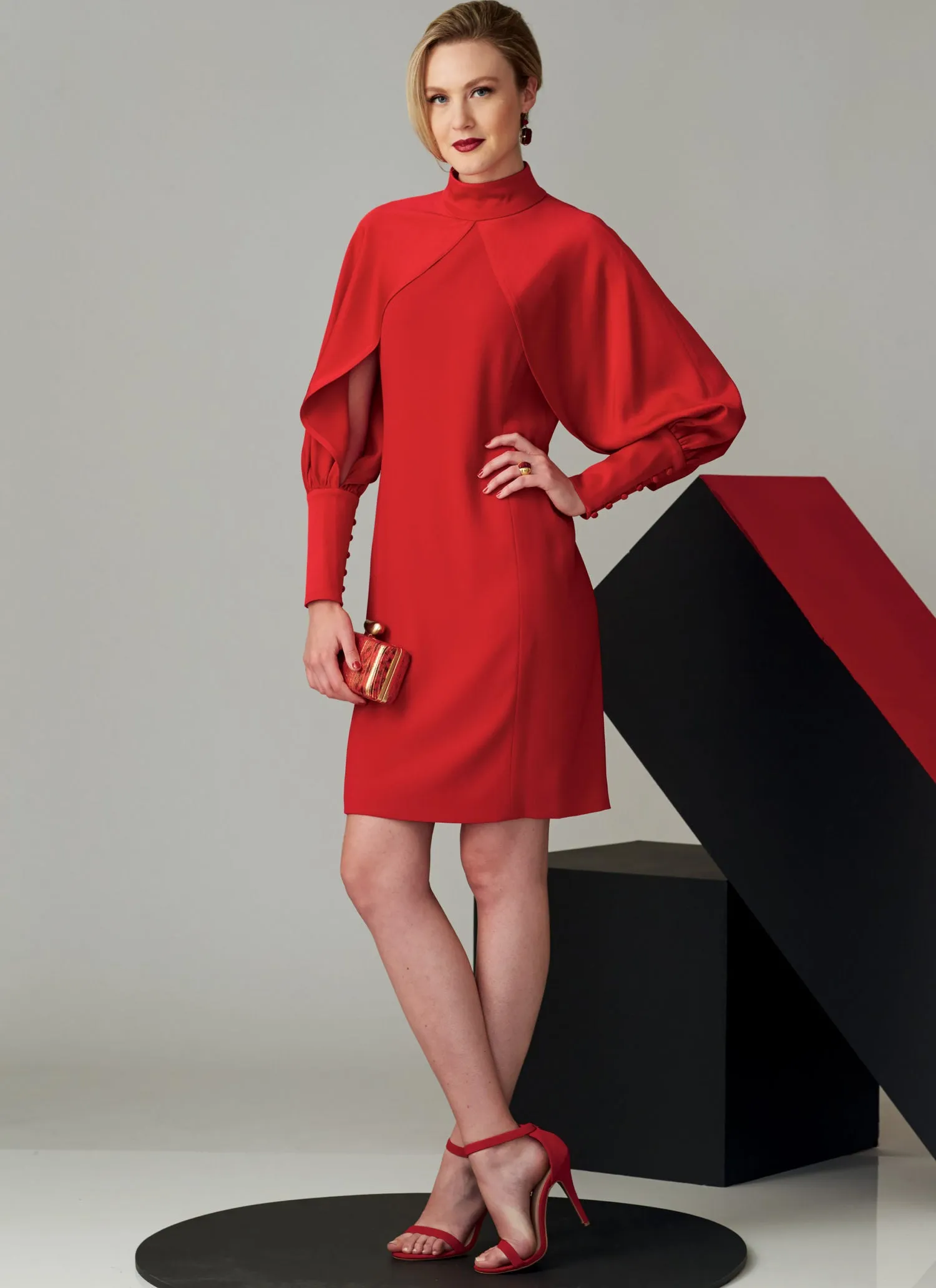 Vogue Pattern V1565 Misses' High Neck Dress with Full Sleeves
