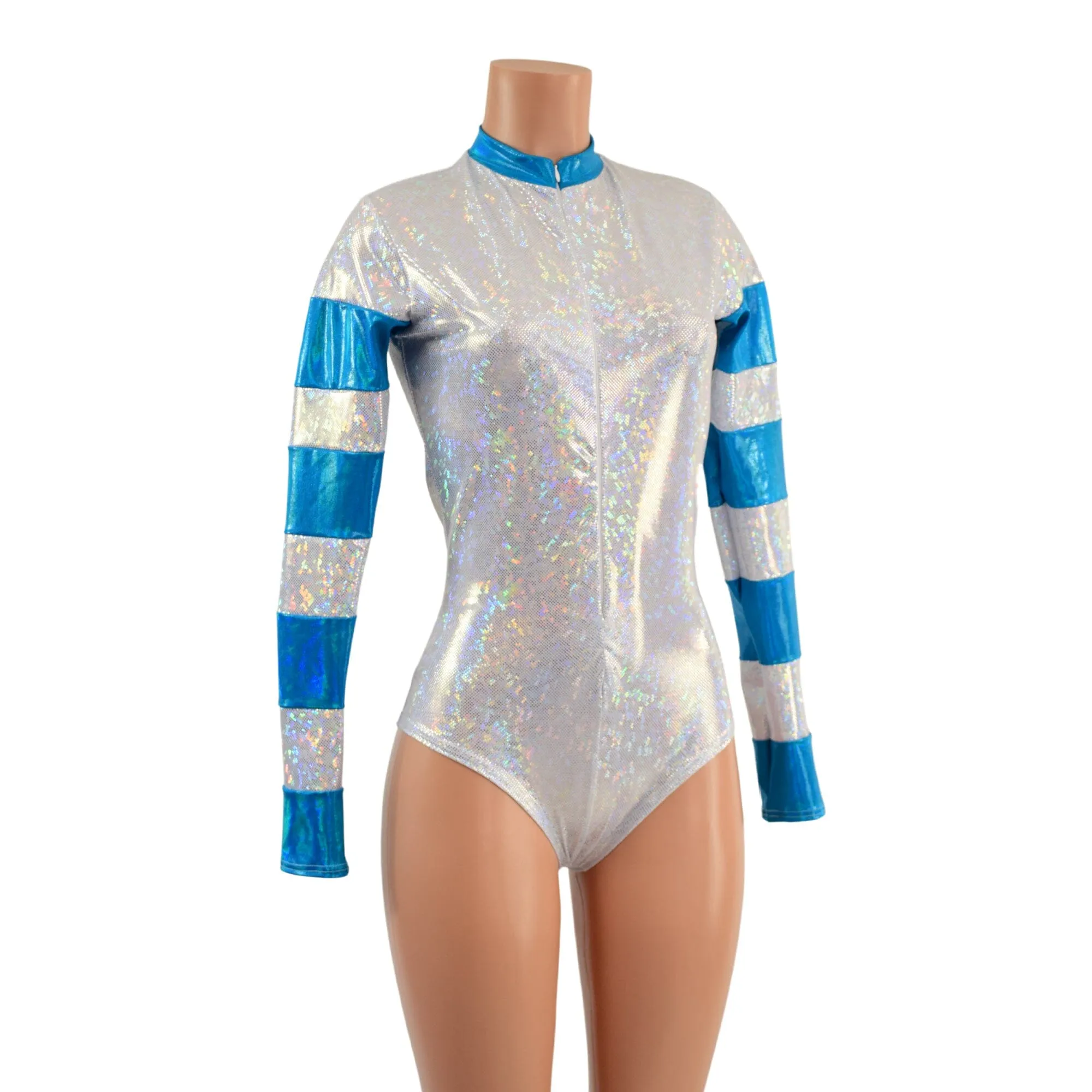 White Kaleidoscope and Peacock Holographic Color Blocked Stella Romper